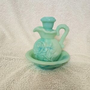 Vintage Avon Victorian Rose Glass Pitcher Bowl Set Decor